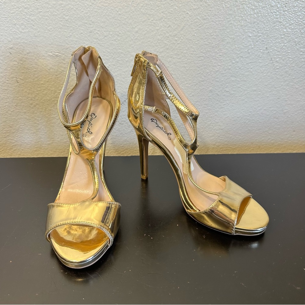 Qupid Metallic Gold High Heels